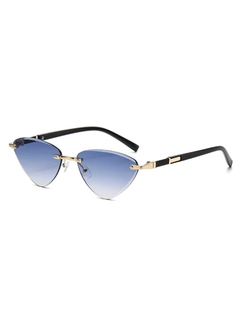 Cat Eye Retro Triangle Faded Blue Lenses Sunglasses Gold & Black Arms